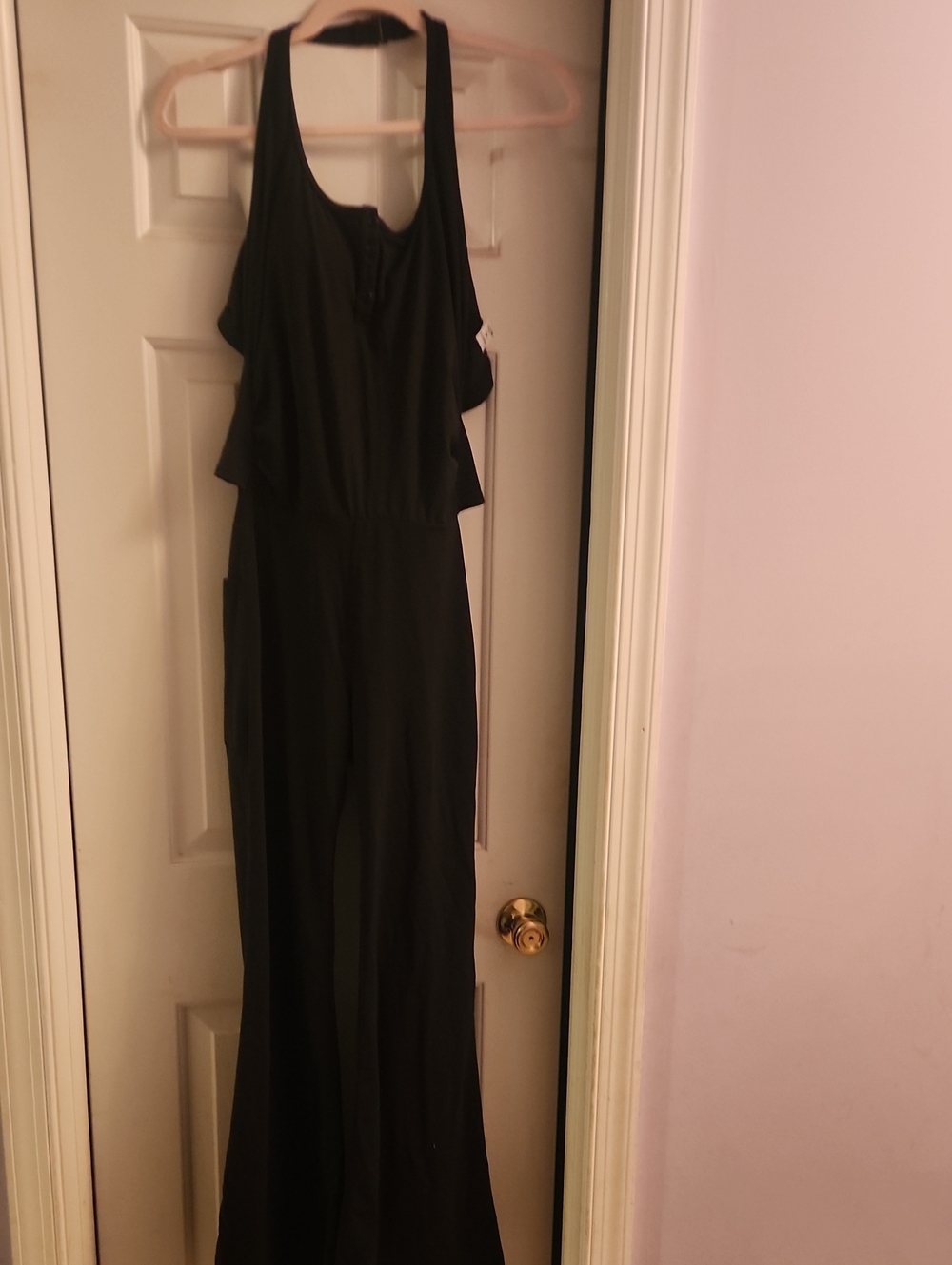 HALARA Black Halter Wide-Leg Jumpsuit with Flounce
